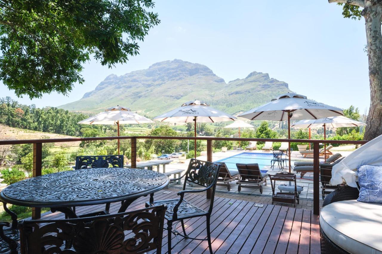 Alluvia Boutique Winery & Luxury Accommodation Stellenbosch Eksteriør bilde View of the Three Sisters from the deck of the restaurant at the Boschendal Wine Estate